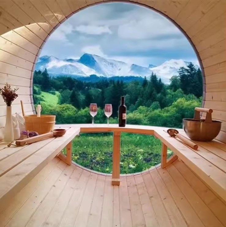 Sauna panoramique en verre, traditionnelle, pour 4 personnes, avec seau extérieur en pin nordique YSE Red Cedar 2025, pour le loisir