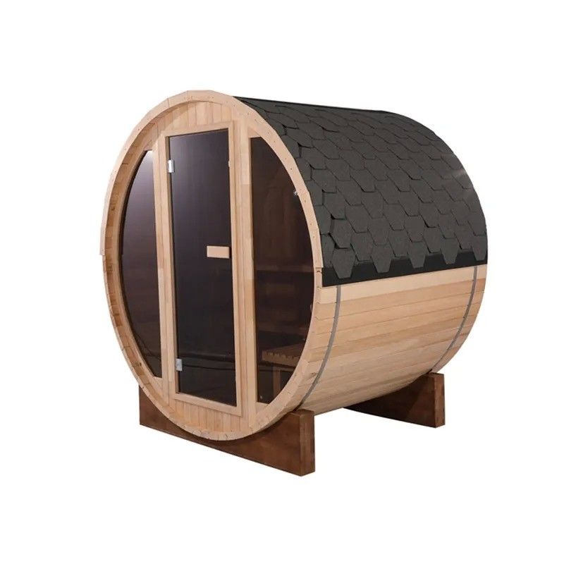 Sauna en tonneau en cèdre rouge et hemlock pour 2 à 4 personnes avec fenêtres en imposte, tension 110V/220V et hammam