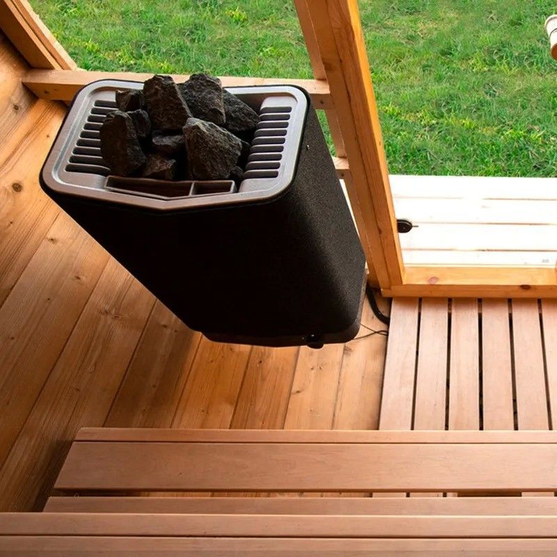 Sauna en tonneau en cèdre rouge et hemlock pour 2 à 4 personnes avec fenêtres en imposte, tension 110V/220V et hammam