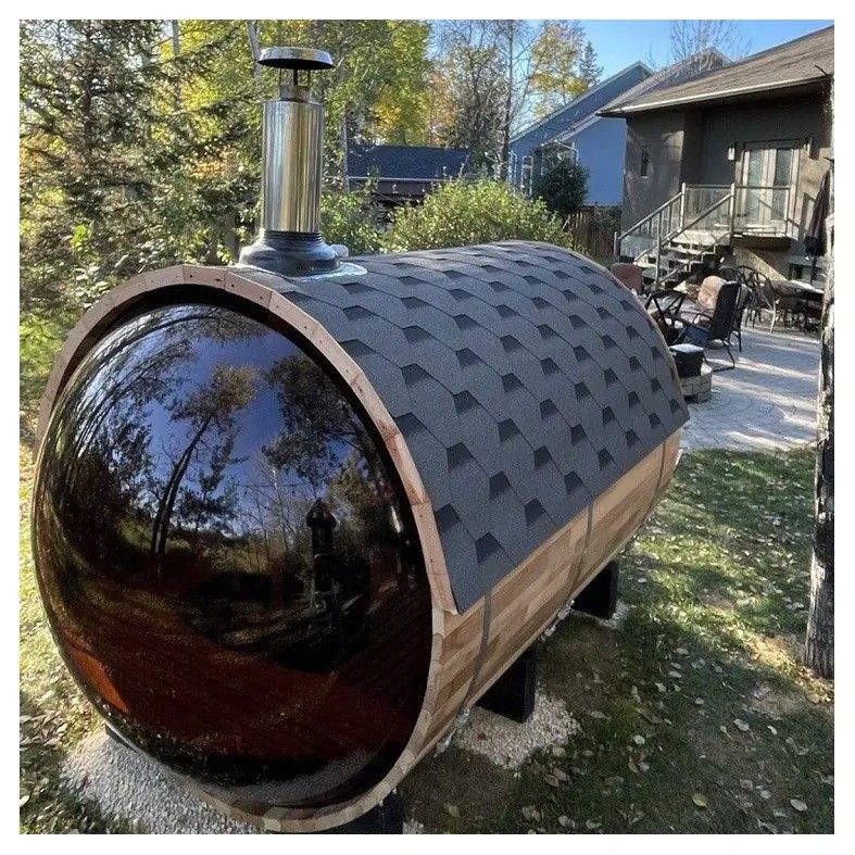 Sauna tonneau en bois massif de cèdre rouge 1800*1800mm pour extérieur, panneau de contrôle informatique pour 4 personnes, capacité de 400 kg