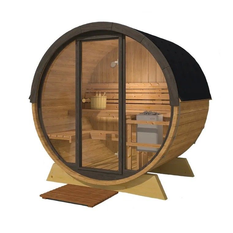 Sauna sèche extérieure en bois massif 4-6 personnes 2025, en tonneau d'hemlock, de cèdre canadien, avec poêle, pour hôtel et certificat CE