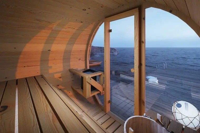 Sauna sèche extérieure en bois massif 4-6 personnes 2025, en tonneau d'hemlock, de cèdre canadien, avec poêle, pour hôtel et certificat CE