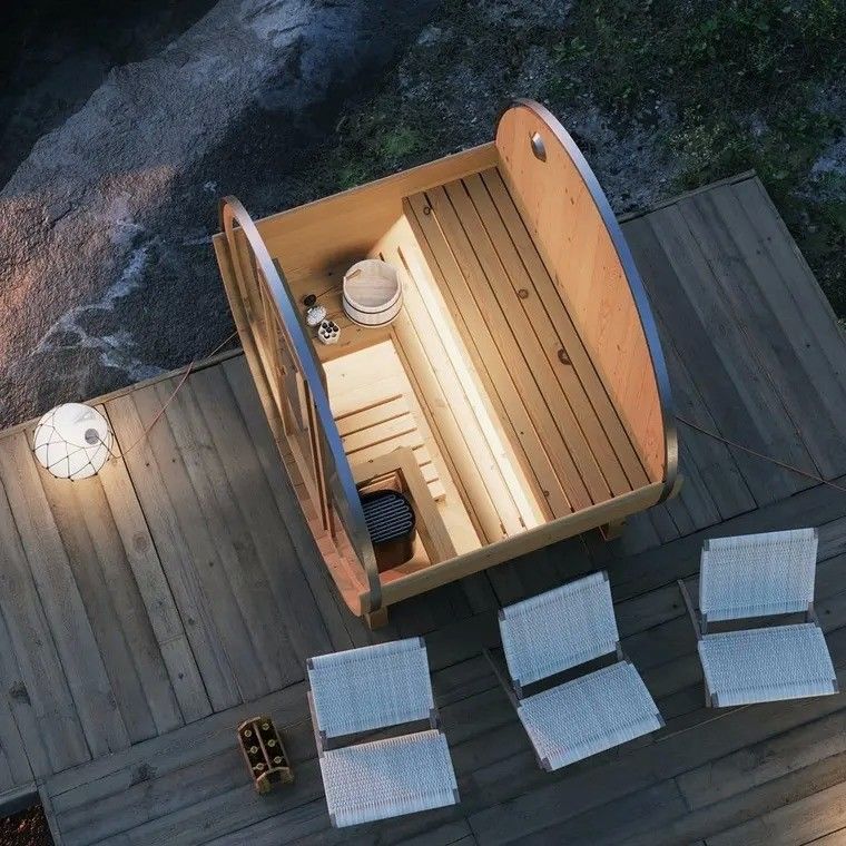 Sauna sèche extérieure en bois massif 4-6 personnes 2025, en tonneau d'hemlock, de cèdre canadien, avec poêle, pour hôtel et certificat CE