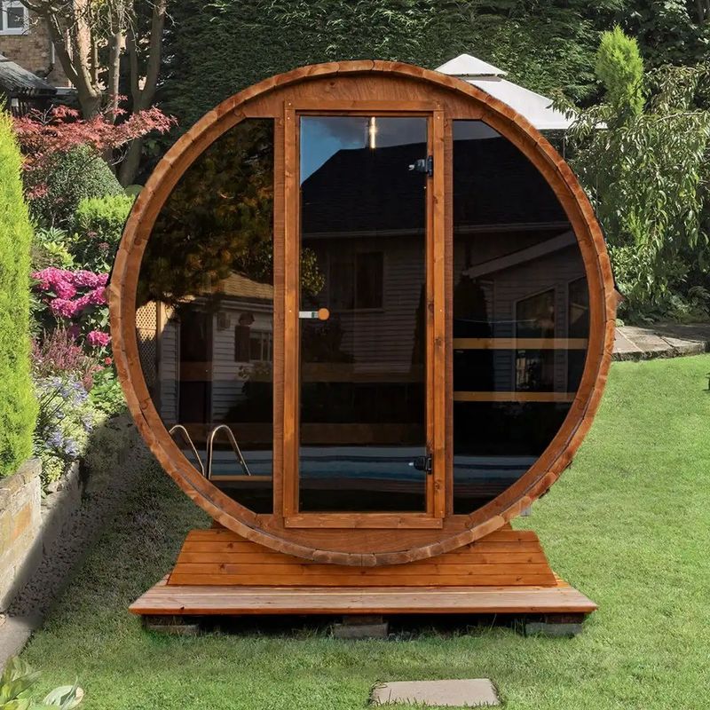 Sauna sèche extérieure en bois massif de cèdre rouge 2025 pour 4-6 personnes, tonneau en hemlock avec poêle et construction durable
