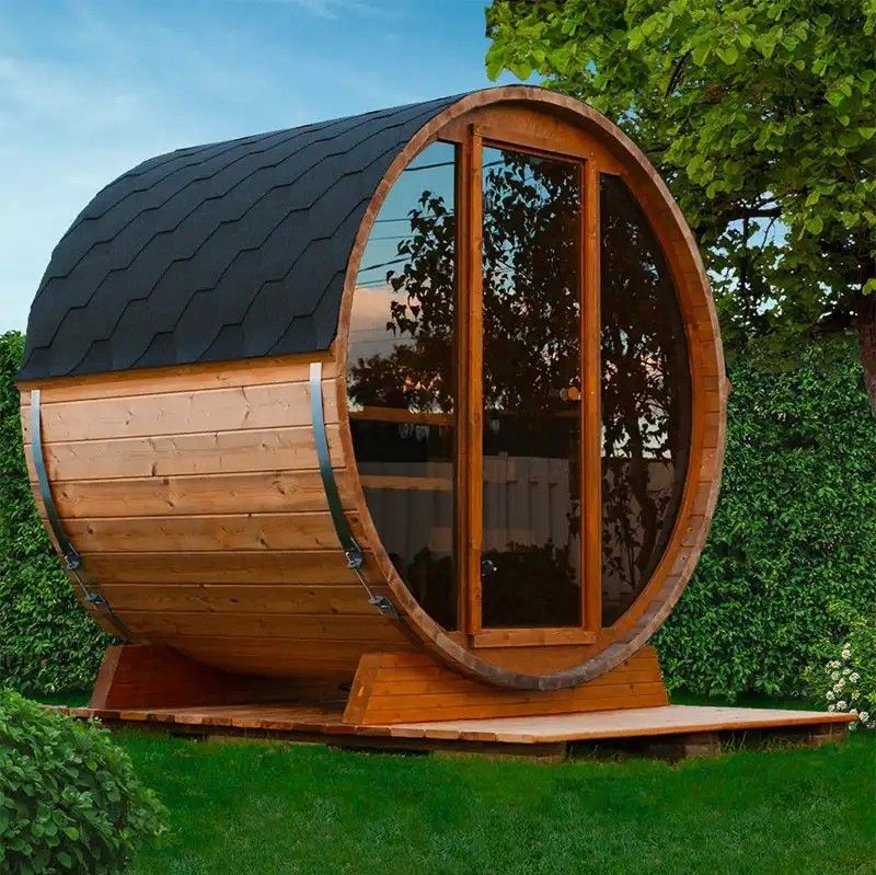 Sauna sèche extérieure en bois massif de cèdre rouge 2025 pour 4-6 personnes, tonneau en hemlock avec poêle et construction durable