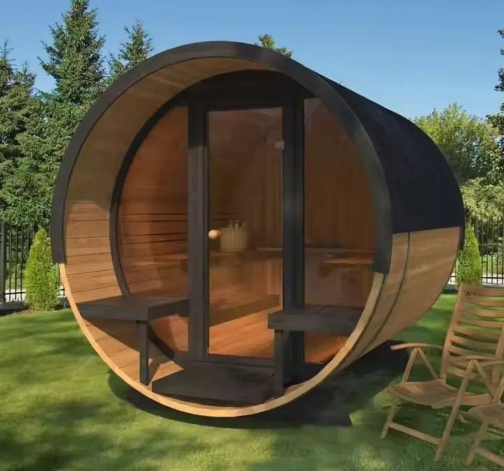 Sauna sèche extérieure en bois massif de cèdre rouge 2025 pour 4-6 personnes, tonneau en hemlock avec poêle et construction durable