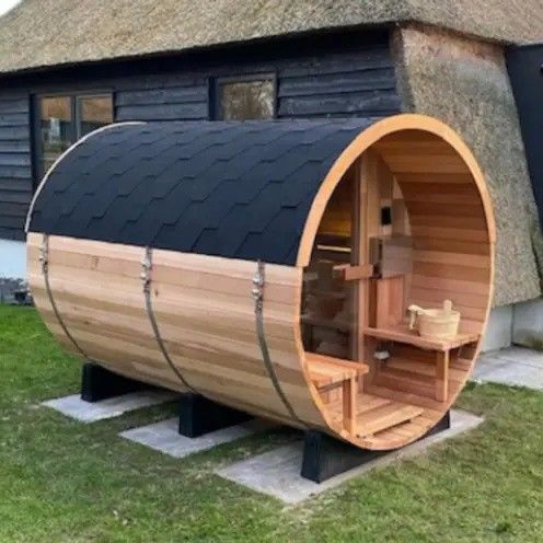 Sauna sèche extérieure en bois massif de cèdre rouge 2025 pour 4-6 personnes, tonneau en hemlock avec poêle et construction durable