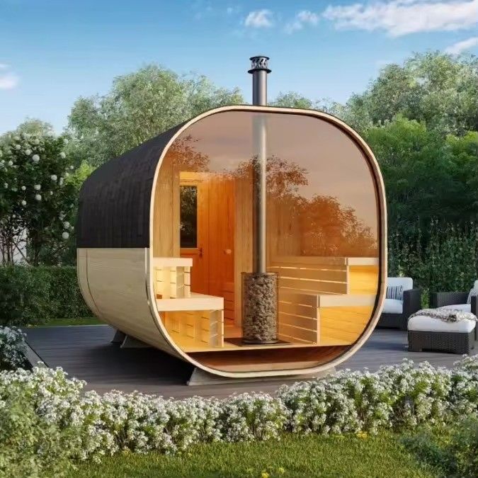 Sauna cube à vapeur sèche en cèdre rouge de style design moderne avec certificat CE, avec poêle pour une famille de 4 personnes et en extérieur