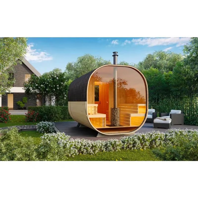 Sauna cube à vapeur sèche en cèdre rouge de style design moderne avec certificat CE, avec poêle pour une famille de 4 personnes et en extérieur