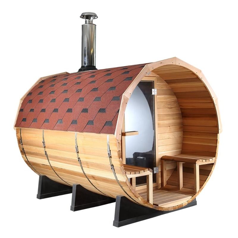 Sauna tonneau européenne traditionnelle pour 3-4 personnes avec poêle de sauna Harvia, utilisation en extérieur, belle chambre de sauna pour la famille, pin canadien