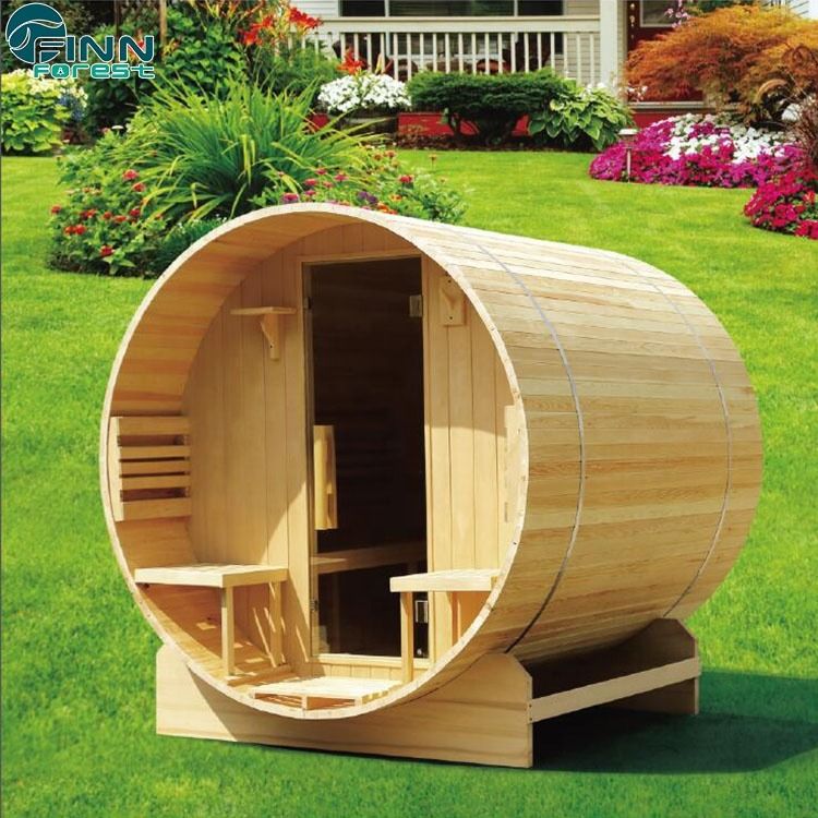 Sauna tonneau européenne traditionnelle pour 3-4 personnes avec poêle de sauna Harvia, utilisation en extérieur, belle chambre de sauna pour la famille, pin canadien