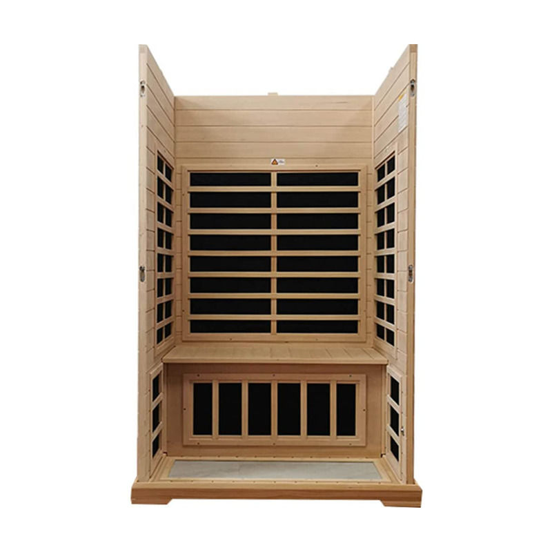 Salle de sauna en bois infrarouge traditionnelle de 2 personnes Taille chauffage 1750W 9 plaques 10 min Préchauffage Temps et température réglage prédéfini