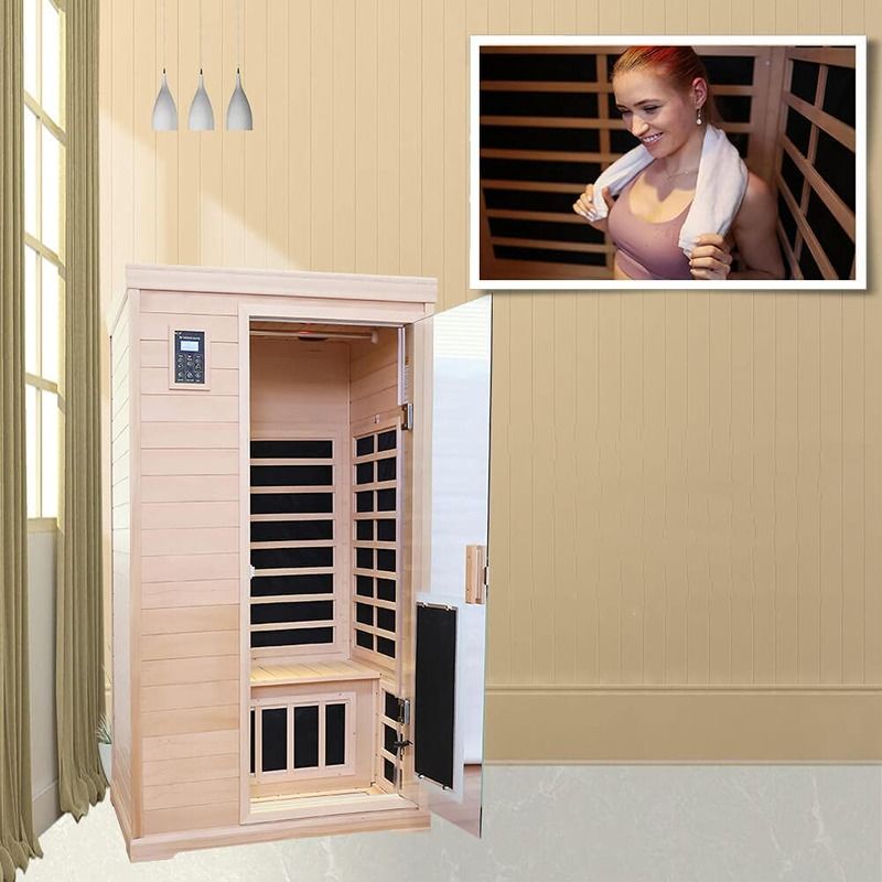 Salle de sauna en bois infrarouge traditionnelle de 2 personnes Taille chauffage 1750W 9 plaques 10 min Préchauffage Temps et température réglage prédéfini