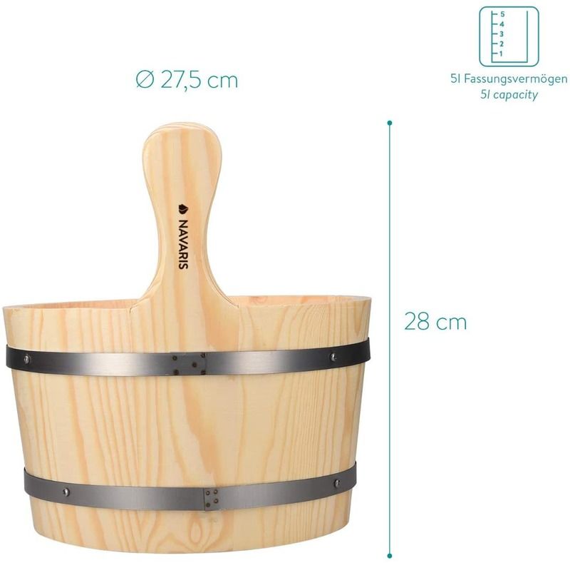 Seau en bois de sauna traditionnel avec poche Accessoire essentiel de spa pour bain de vapeur Seau en bois de pin Doublure de seau Poche Minuteur de sable en plastique